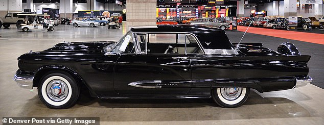 A 1959 Ford Thunderbird at a Denver auto show. This is the model Binder is working on in the shop