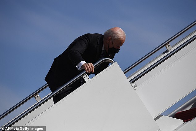 Emergency workers have shortened the stairs to Air Force One after a series of falls