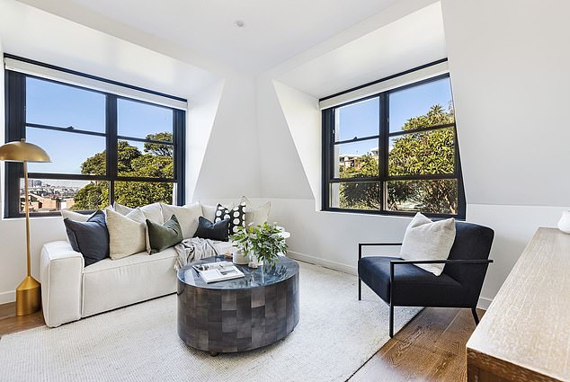 Two bedrooms and a study fill the entrance of the apartment, with the master bedroom featuring a large walk-in closet and en-suite bathroom