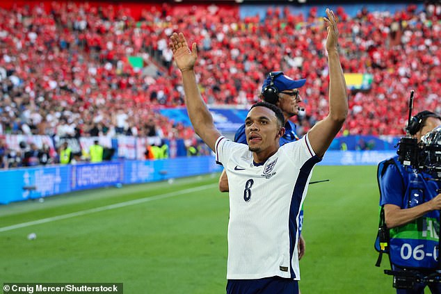 Trent Alexander-Arnold (pictured) scored the decisive penalty on Saturday evening to help England beat Switzerland