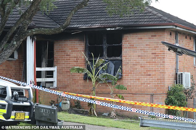 Three young children, including a 10-month-old girl, died in a house fire (pictured) in Freeman Street, Lalor Park, in Sydney's west.