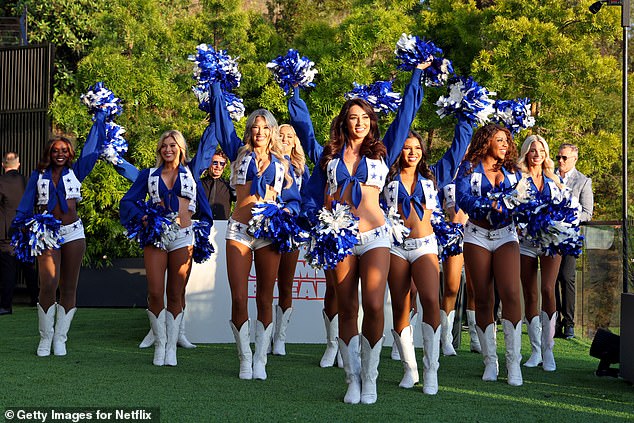 LOS ANGELES, CALIFORNIA - MAY 30: (L_R) Kelee, Karley, Megan, Tori, Kelcey, Chandi, Armani and Sophy of the Dallas Cowboys Cheerleaders perform during the Netflix Summer Break on May 30, 2024 in Los Angeles, California