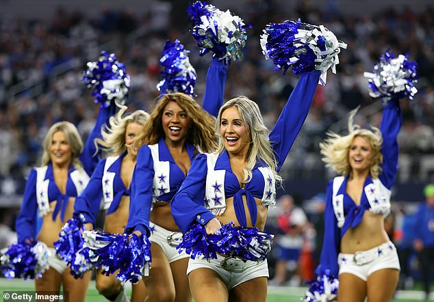 Dallas Cowboys Cheerleaders perform during the game against the Detroit Lions at AT&T Stadium on December 30, 2023 in Arlington, Texas