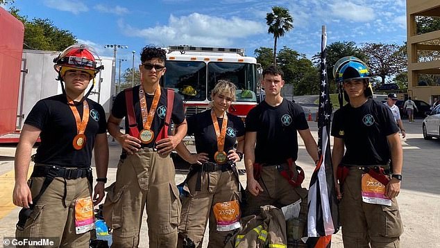 Pulido, center, pictured with her fellow firefighters at the Hialeah Fire Department. She was also a trained EMT