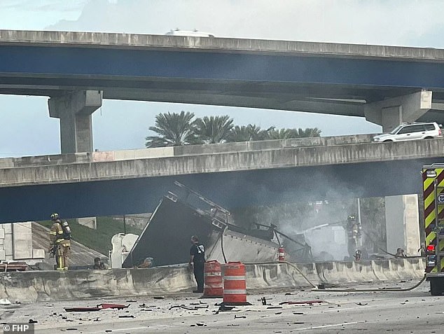 Pictured: The deadly truck crash on northbound I-95 in Fort Lauderdale in November 2023