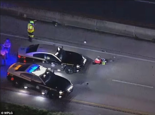 The tragic scene where a Cadillac SUV struck and killed a 43-year-old black man as he crossed an I-95 exit ramp in Fort Lauderdale on June 27