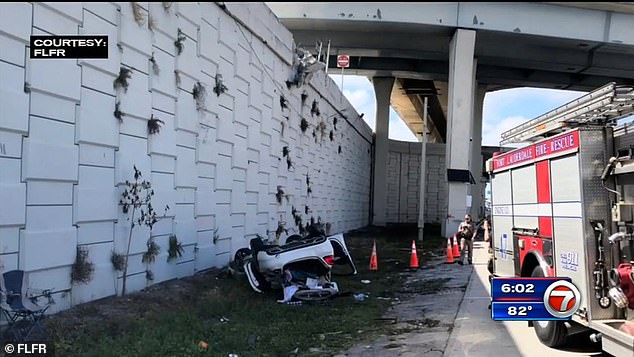 This angle shows the terrifyingly high fall the driver of this car had to take