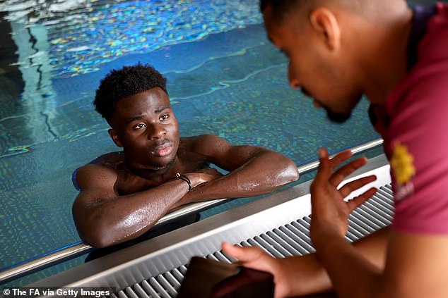 Some players, including Bukayo Saka, relaxed in the pool while studying the footage