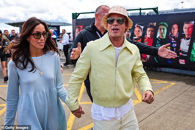 Brad Pitt arrived at the British Grand Prix at Silverstone with his beautiful girlfriend Ines de Ramon