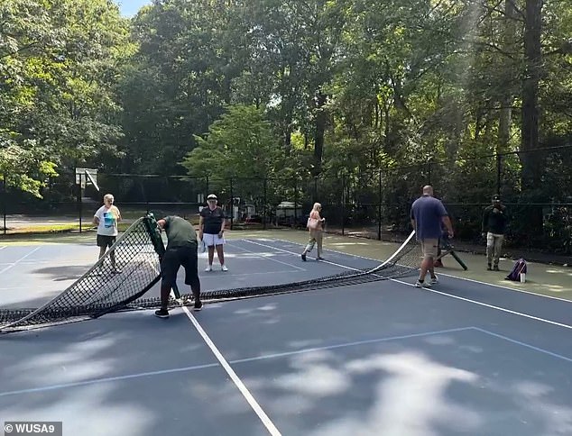 Fairfax County Park Authority workers dismantled pickleball nets during a game at Kendale Woods Park, but four angry female players refused to leave the court