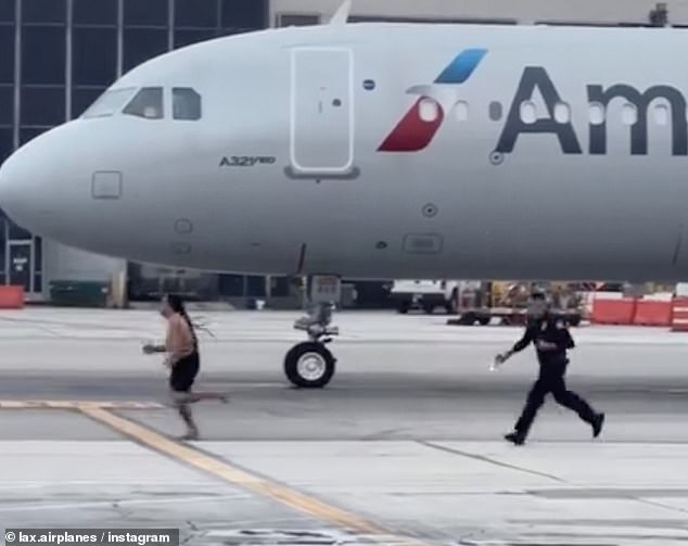 The incident occurred Saturday morning next to a parked American Airlines plane at LAX