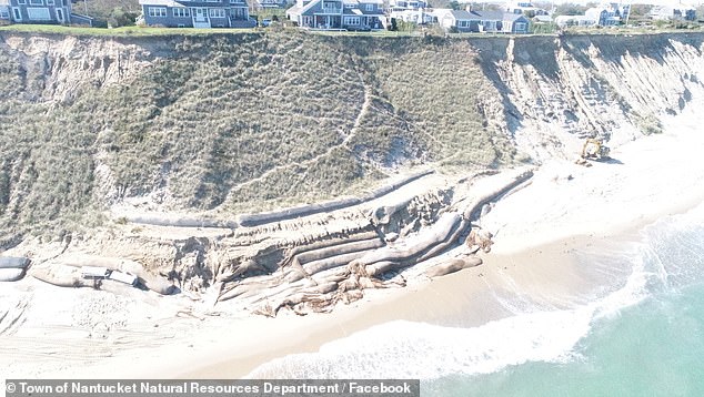 A photo released by the Nantucket Natural Resources Department shows properties perched precariously on eroded cliffs