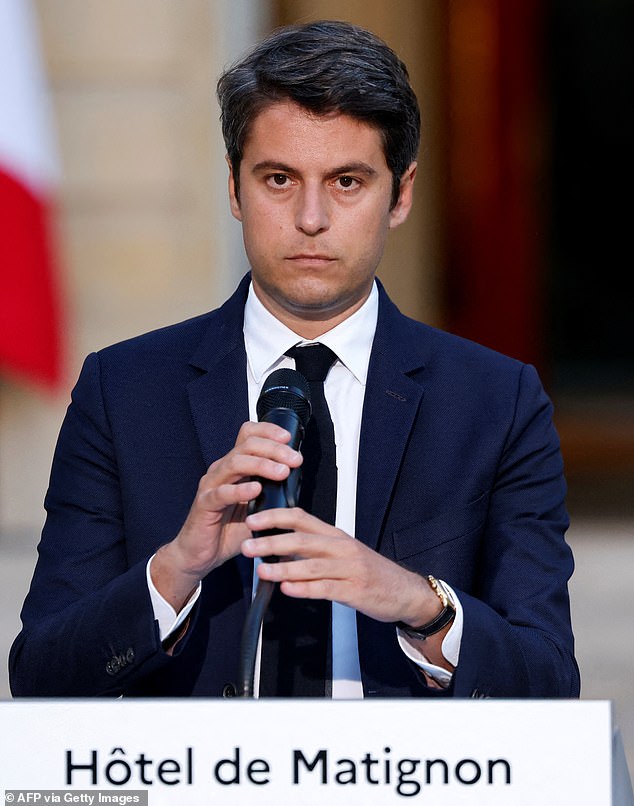 Prime Minister Gabriel Attal (pictured) said he would offer Macron his resignation on Monday but that he was prepared to serve 