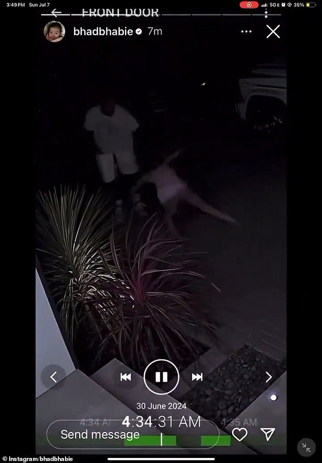 In the 20-second clip captured outside a home at 4:30 a.m. on June 30, Bhad Bhabie is seen being repeatedly thrown to the ground by a man she identified as Le Vaughn