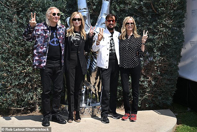 He was accompanied by his wife of 43 years, Barbara, 77, who looked effortlessly chic in a black polka dot shirt, her sister Marjorie Bach and her Eagles guitarist husband Joe Walsh