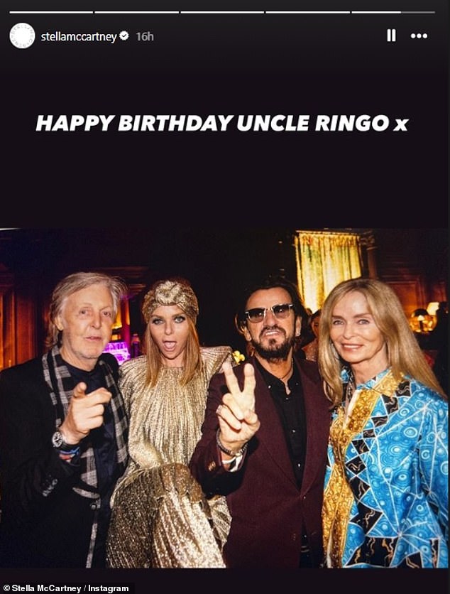 Many of Paul's children also paid tribute to 'Uncle Ringo', including fashion designer Stella (pictured), while fellow musicians Diane Warren and Toto's Steve Lukather also posted messages