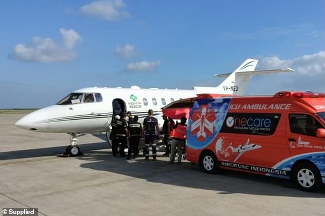 Ms Barresi has since praised the team at Medical Rescue, based in Burleigh Heads in Queensland, for the way they handled Julia's flight home (she is pictured being loaded onto the plane).