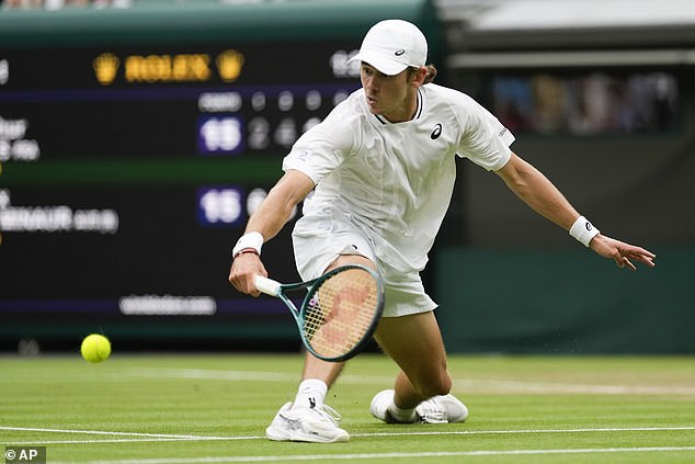 De Minaur (pictured) closed out the match with a deft touch to complete another major Wimbledon victory