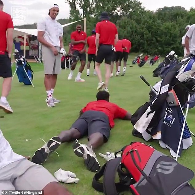 But then he fell over his own bag, sending the entire team into hysterics