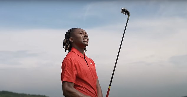 Eberechi Eze looks at his club in disbelief after hitting his shot into the rough field