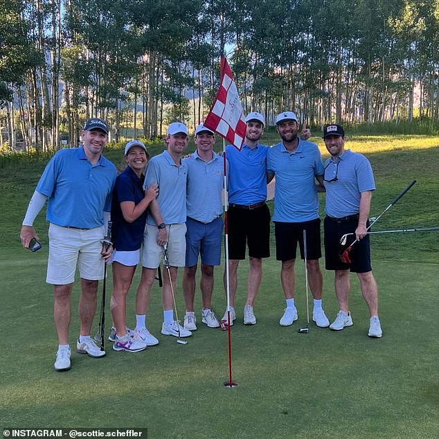 Even during his vacation, Scheffler (second from right) couldn't resist playing golf