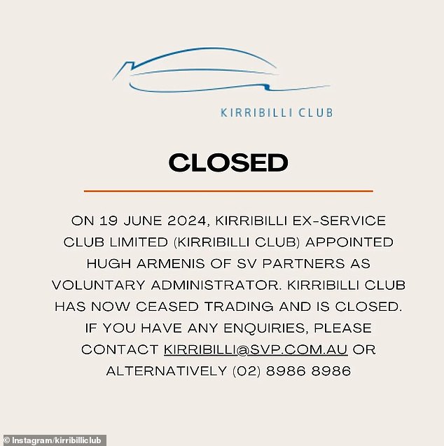 Many only discovered that Kirribilli Club would be closing after it was announced on the venue's Instagram page