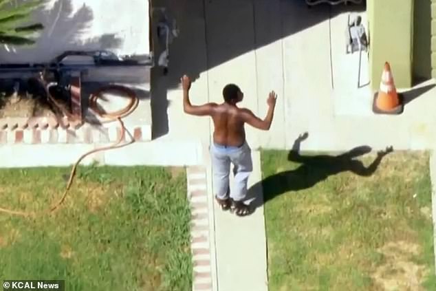 Police arrested McCrary, pictured, after he was forced to hide behind rubbish bins between houses after the obese drug addict lost his appetite while fleeing police following the deadly shopping centre robbery.