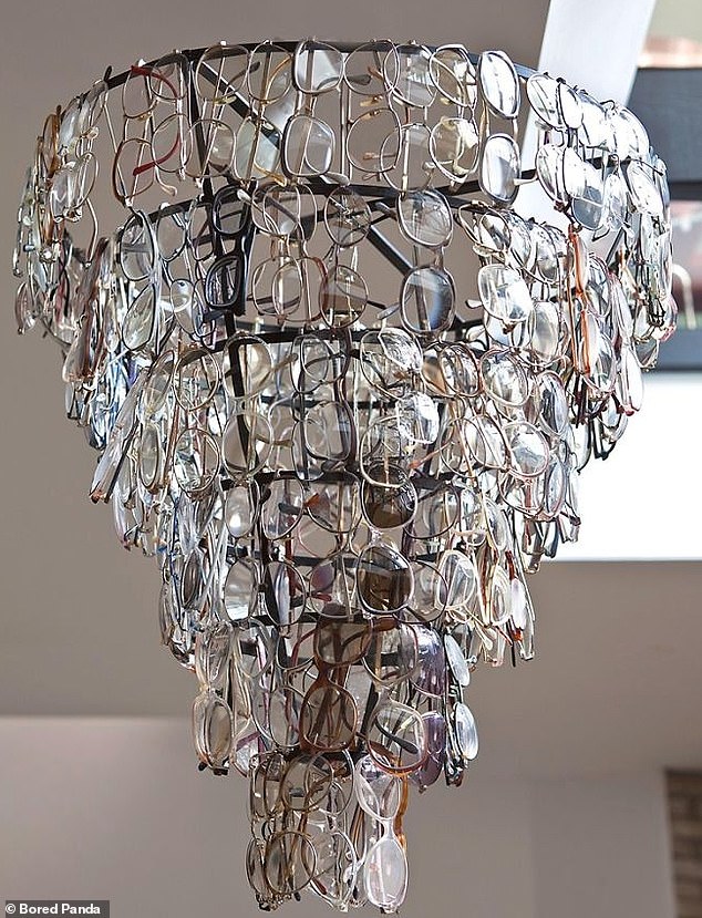 Creative! Elsewhere, this chandelier looks a bit impressive from afar, until you realize it's made from a pair of reading glasses