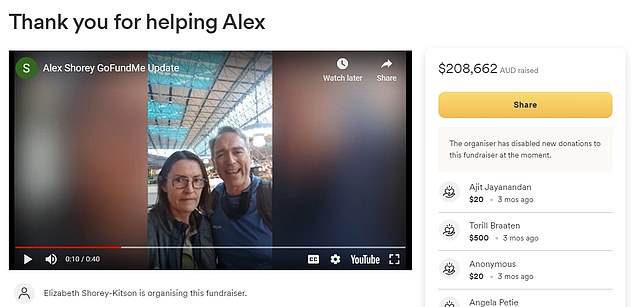 A GoFundMe page set up on behalf of Mr. Shorey's parents raised nearly $210,000 in less than two days