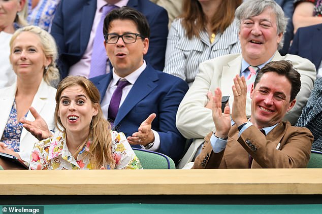 The King's niece, 35, and her husband Edoardo Mapelli Mozzi sit in the Royal Box at the All England Lawn Tennis and Croquet Club