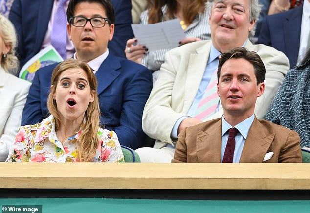 Beatrice was joined in the front row of the star-studded Royal Box by her husband Edoardo Mapelli Mozzi, 40, who exuded sophistication in a brown suit, paired with a crisp blue shirt and burgundy tie