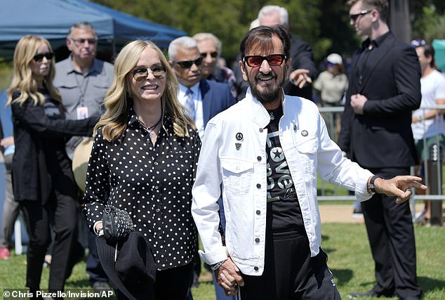 Ringo and his wife Barbara Bach arrive at his annual Peace and Love Birthday Celebration in Beverly Hills Garden Park on July 7