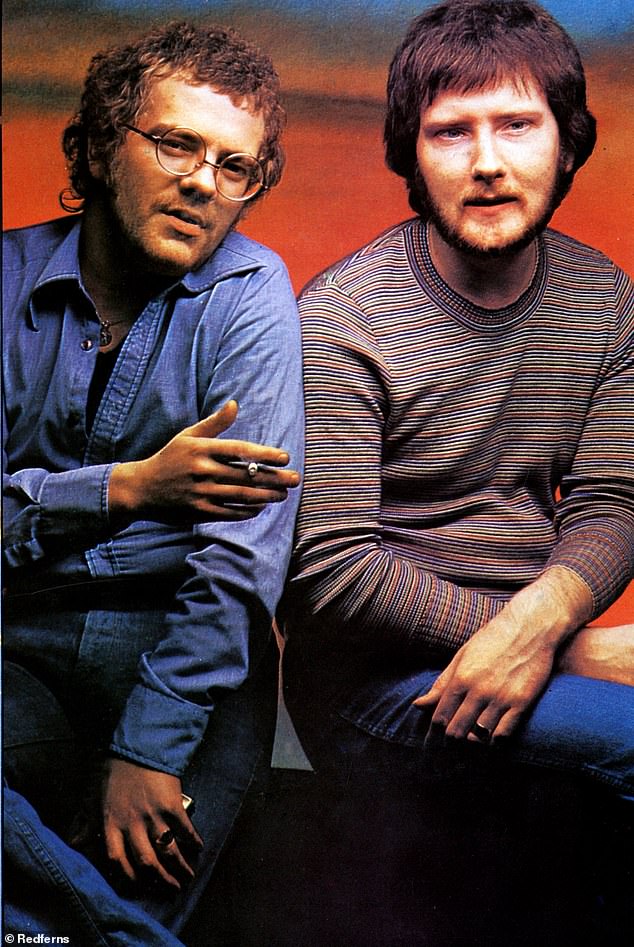 News of his death broke via the official Facebook page of his late bandmate Gerry Rafferty (right), with whom he wrote Stuck In The Middle With You; the duo are pictured in 1975