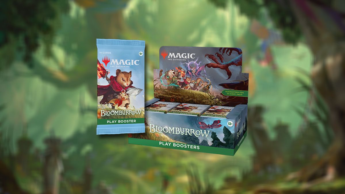 A stock photo of a Play Booster Box from the Bloomburrow expansion for Magic: The Gathering