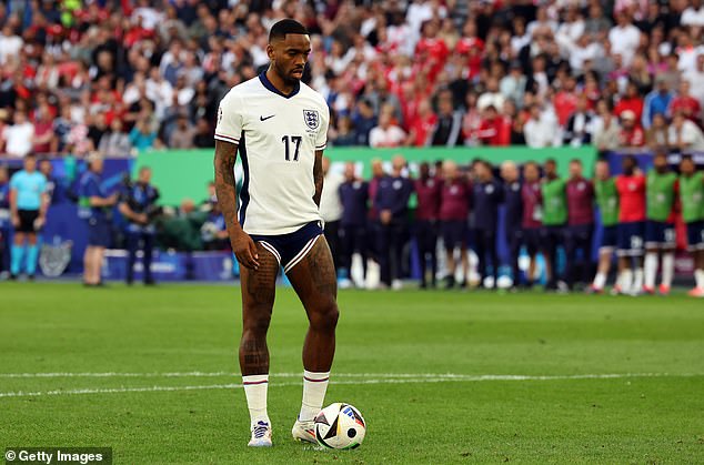 Toney prepares to take his 'no-look penalty', the fourth in the quarter-final shoot-out - England fans and players were shocked by the Brentford player's nonchalantly confident technique