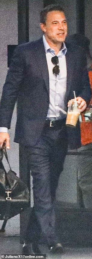 The actor enjoyed an iced coffee before the outing