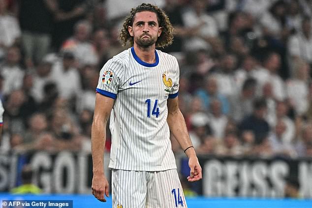 His message appeared to be aimed at Adrien Rabiot (pictured) after the French midfielder downplayed Yamal's impact on Euro 2024 ahead of the semi-finals