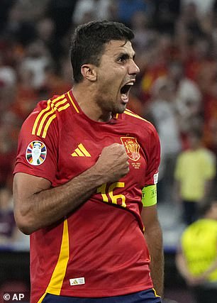 Spanish midfielders Rodri (above) and Dani Olmo were both praised with a 7/10 rating