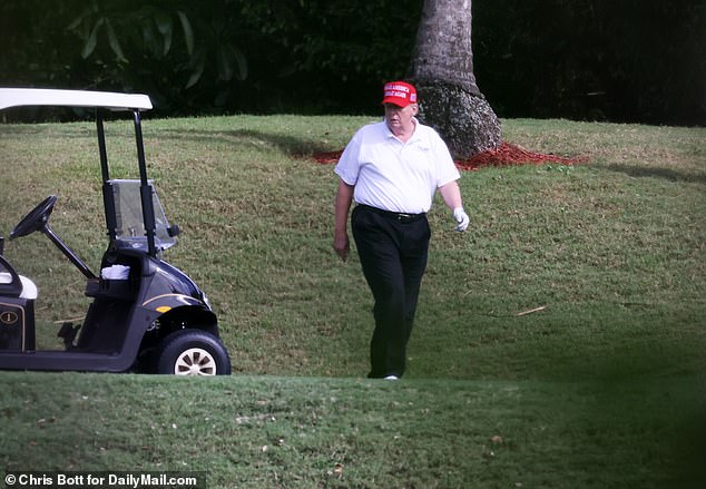 Trump and Biden exchanged pointed remarks about golf. Trump is seen here on his West Palm Beach course