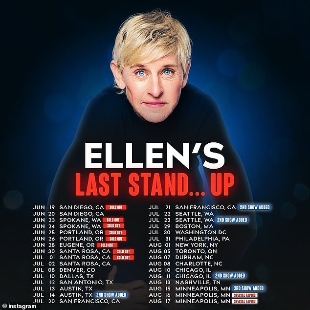 The comedian took the stage last week for a three-night stand-up show in Santa Rosa for her Ellen's Last Stand¿ Up tour, two years after her talk show was canceled.