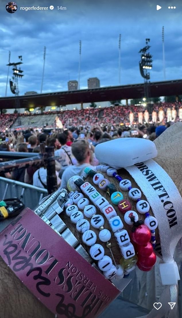 Federer posted the friendship bracelets he received during the Eras Tour show on Tuesday night