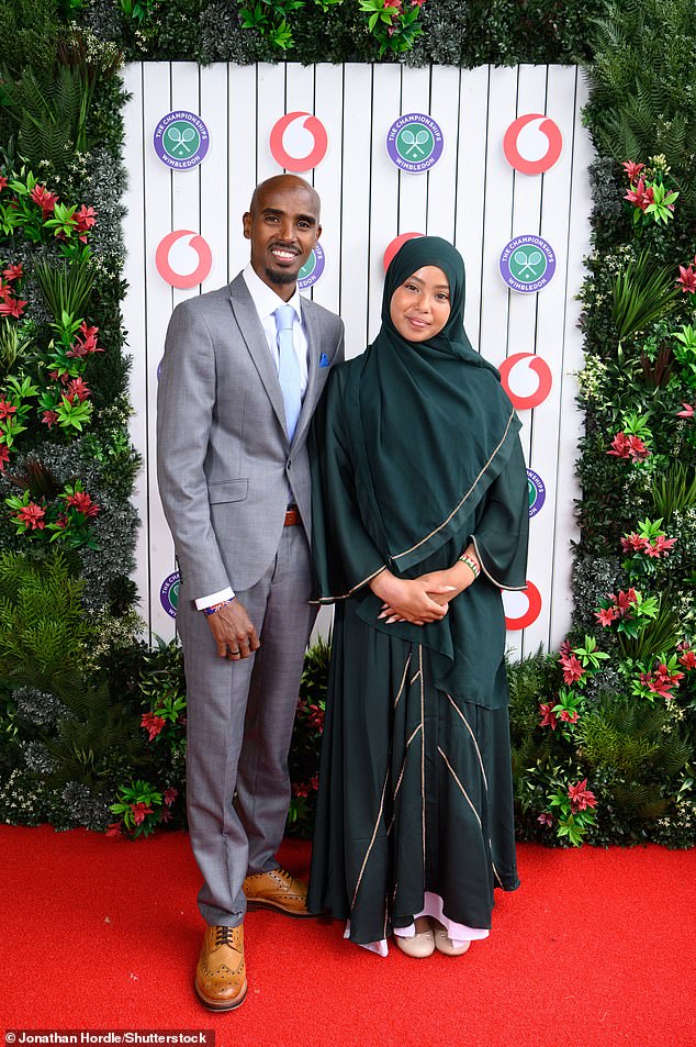 Sir Mo was joined by his daughter as he posed for photographs after arriving at the Vodofone Suite during day 10 of Wimbledon