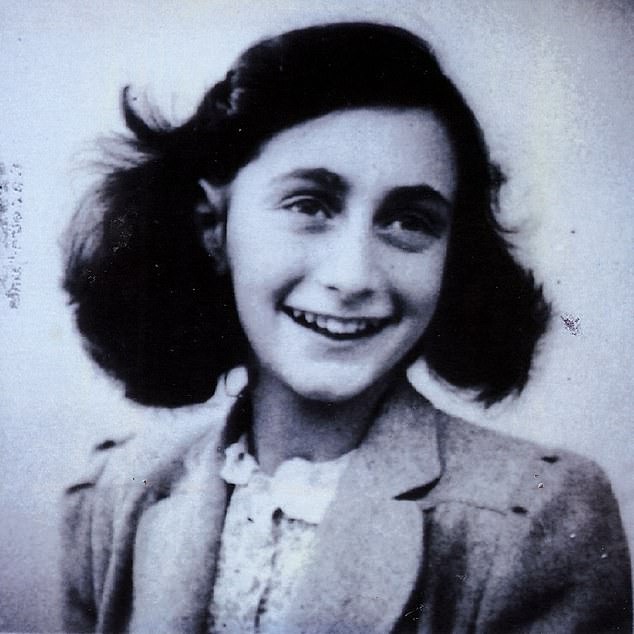 Pictured: Anne Frank, who hid from the Nazis in hidden rooms behind a bookcase in Amsterdam but was subsequently captured by the Nazis and taken to a concentration camp, where she later died. Her statue in the Dutch capital was defaced on Tuesday. Amsterdam Mayor Femke Halsema called the act an 