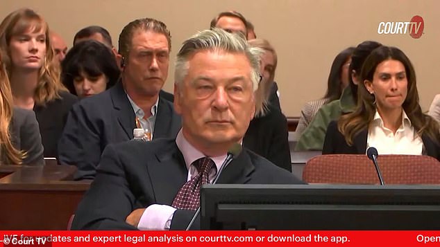 In the courtroom, Baldwin sat at the defense table and appeared nervous, while Hilaria and his brother Stephen Baldwin, both behind the star, sat behind him in the public gallery