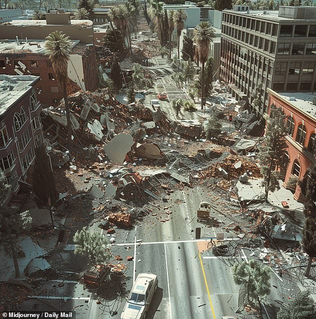 Scientists predict the next 'Big One' will hit California within 30 years, originating from the San Andreas Fault Line. The photo shows what Los Angeles might look like if a magnitude 6 earthquake were to strike