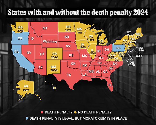 As of January 2024, there are 24 states that have the death penalty and 23 that do not — while another three states have a moratorium on it