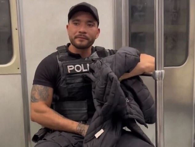 Mexico City is pictured sitting in a train carriage in the Mexican capital. He has been suspended as part of an investigation into his participation in a racy sex video in which he filmed a woman and a man as passengers watched