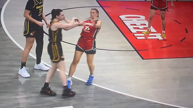 A frustrated Caitlin Clark is seen pushing Julie Vanloo after a series of clashes on Wednesday