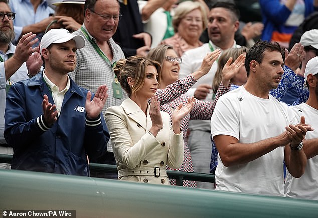 Pictured: Tommy Paul's girlfriend Paige Lorenze is seen watching him compete at Wimbledon yesterday