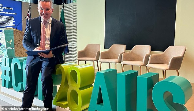 Climate Change and Energy Minister Chris Bowen is pictured at the COP28 conference in Dubai